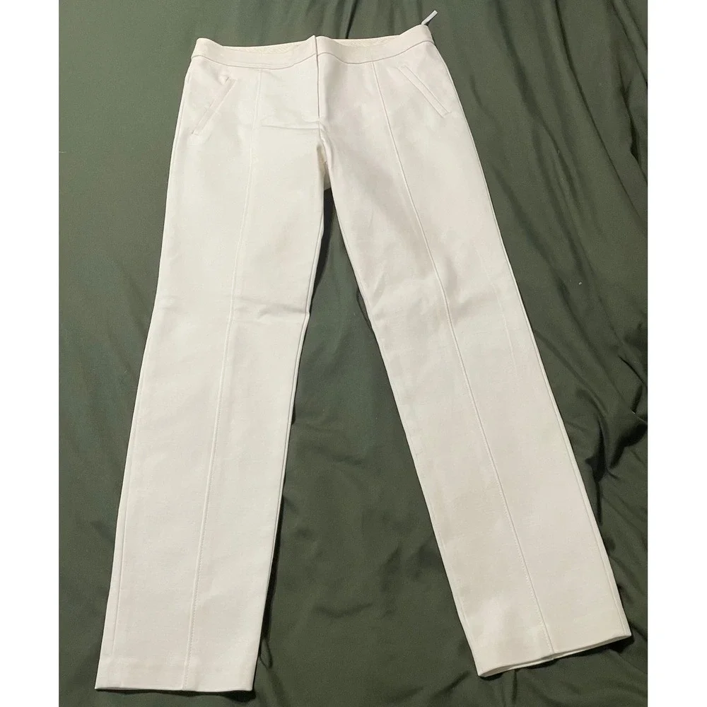 Tory Burch Dress Pants Womens 8 White Straight Leg Pintuck Style 30457 Cotton